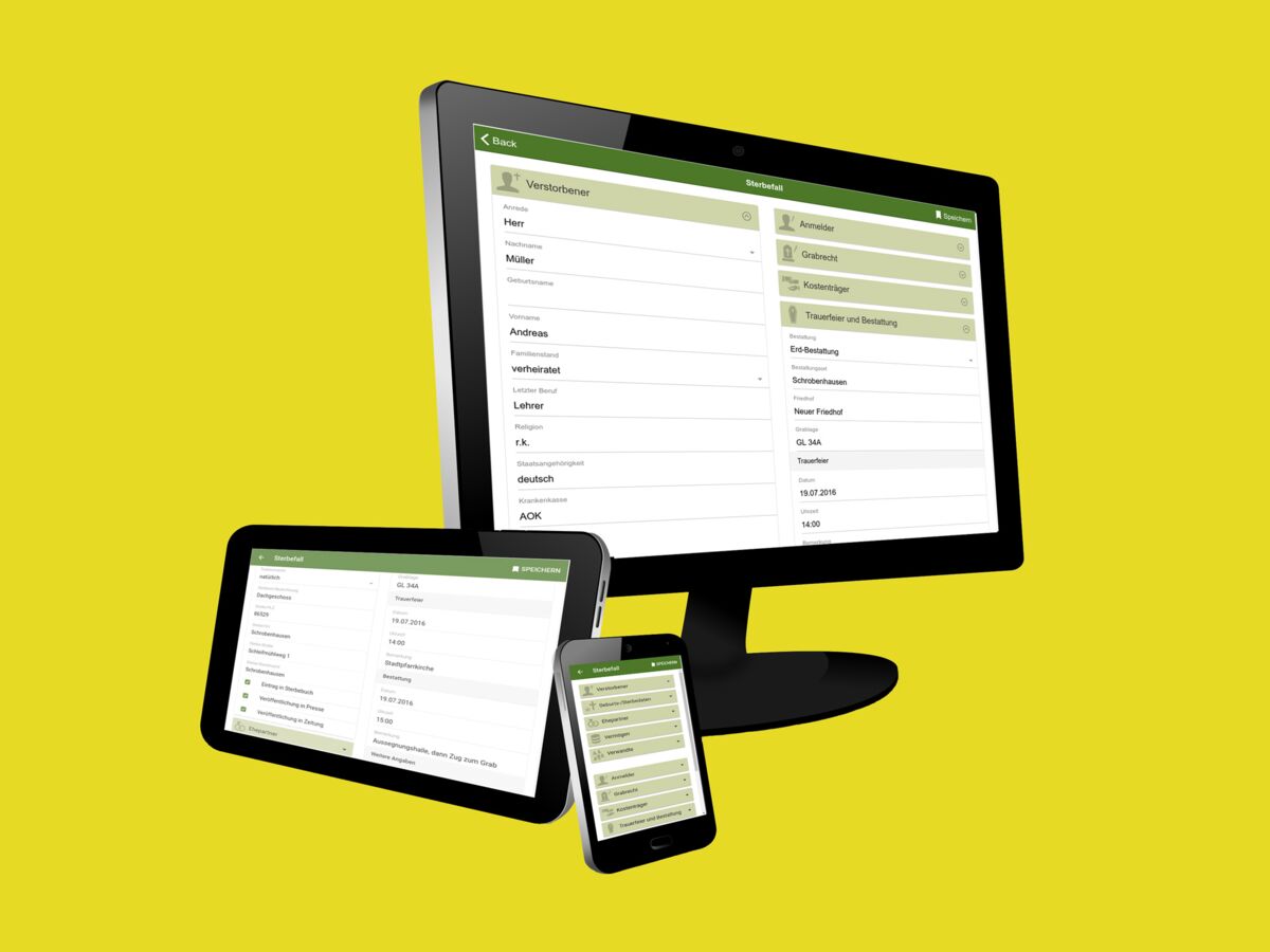 PC, Tablet und Smartphone mit der mobilen Dateneingabe von Ruhe Sanft XT